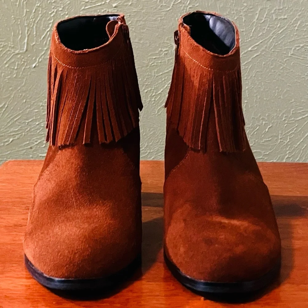 David Tate Rust/Brown Fringe Ankle Boots - Picture 1 of 9
